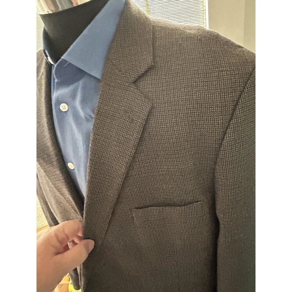 Vtg Stafford Blazer 48R Gray Wool Tweed Suede Elbow Patch Sports Coat Made India